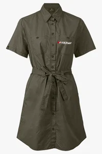 C63s Ladies Heritage Shirt Dress — C63s logo branding preview; custom branding quoted separately