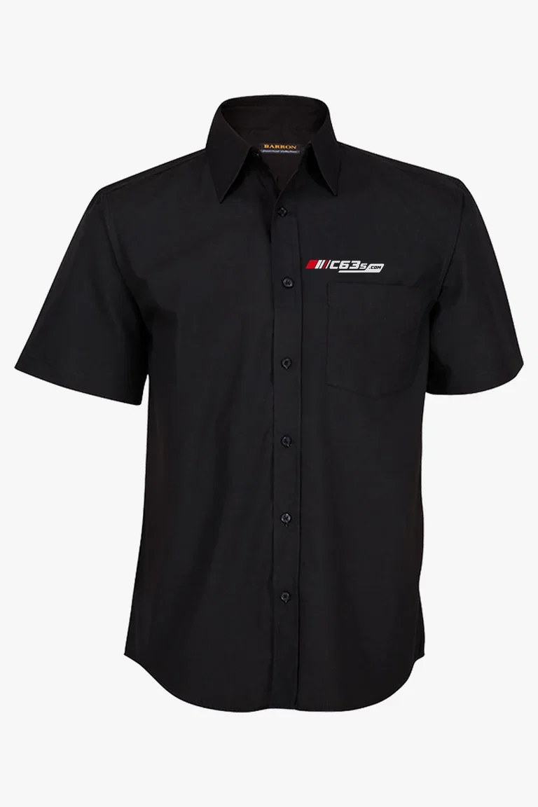 C63s Men’s Short Sleeve Office Shirt — C63s logo branding preview; custom branding quoted separately