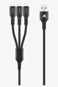 C63s IND 1.2m 3-In-1 Charger Cable — Black