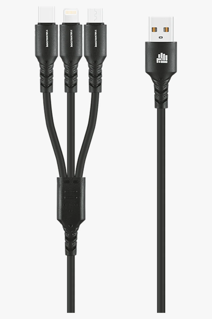 C63s IND 1.2m 3-In-1 Charger Cable — Black