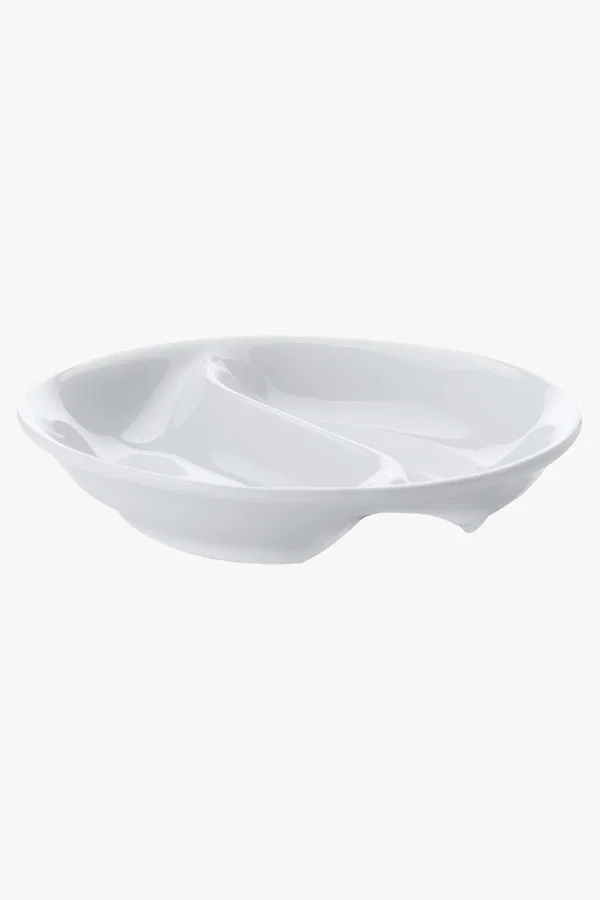 C63s White Basics Round Divided Sauce Dish — White