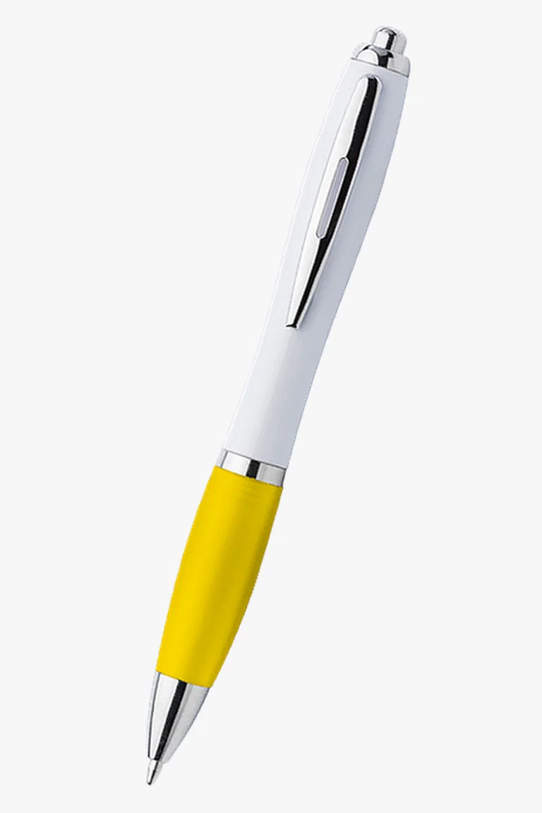 C63s White Barrel Curved Design Ballpoint Pen — Yellow