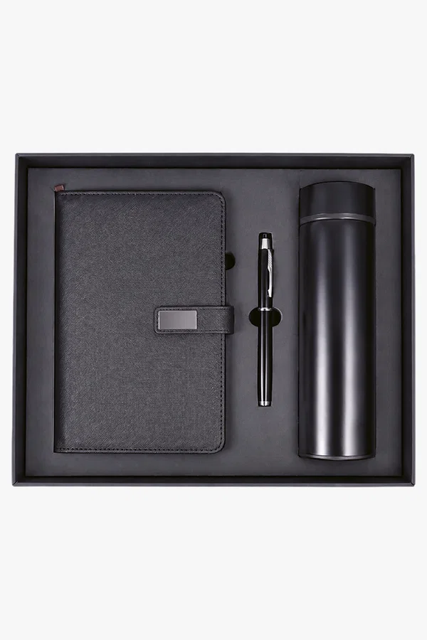 C63s Executive Notebook And Water Bottle Gift Set — Black