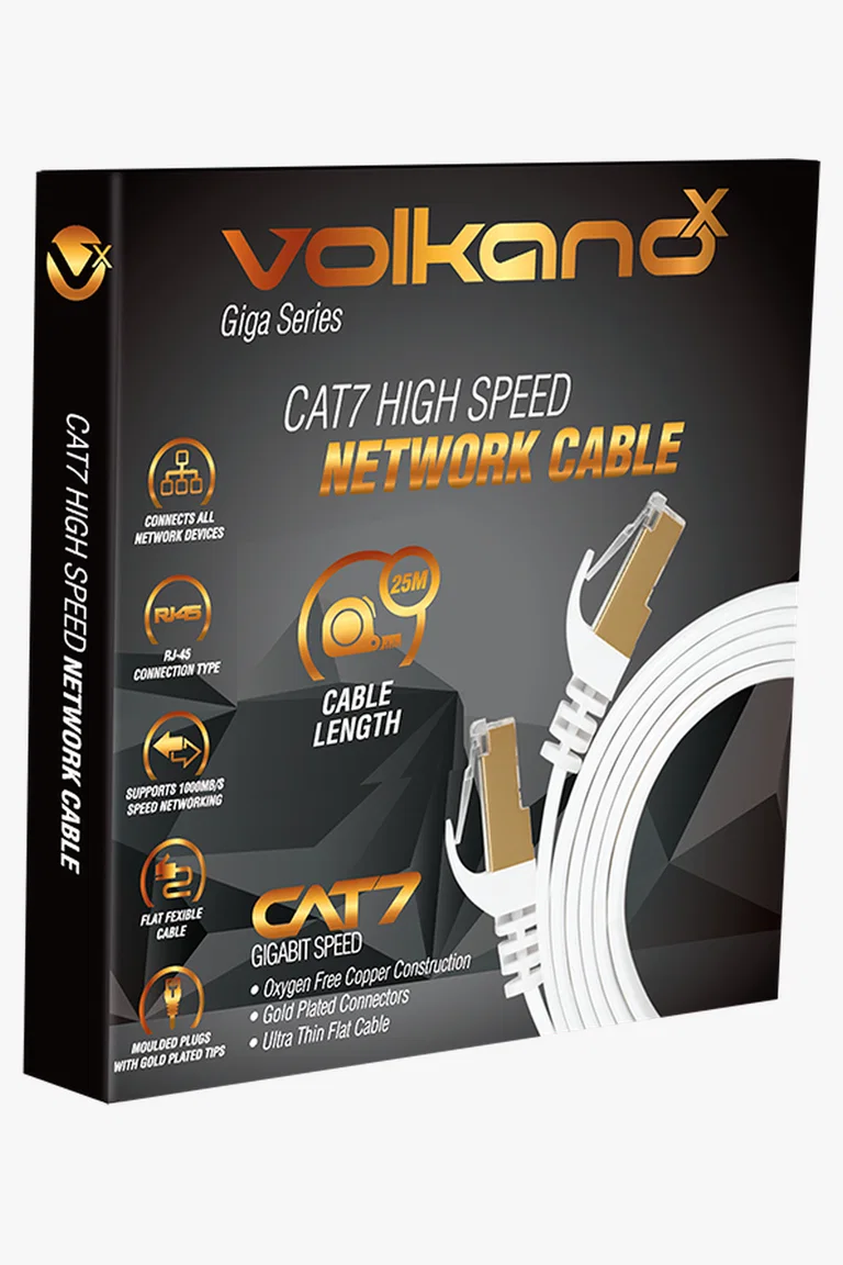 C63s Volkano Giga Series Cat 7 Ethernet Cable 25m — White