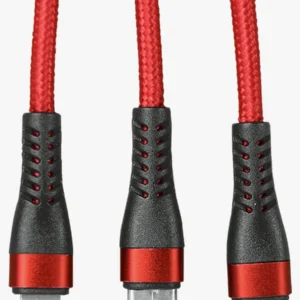 C63s 1.2m 3-In-1 Charger Cable Allum alloy and Braiding — Black/Red