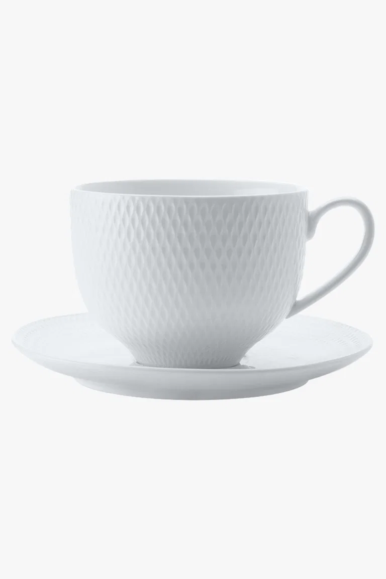 C63s White Basics Diamonds Tea Cup and Saucer 220ml — White