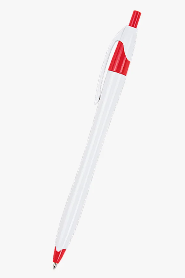 C63s Slim White Barrel Ballpoint Pen — Red
