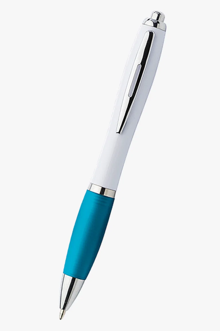 C63s White Barrel Curved Design Ballpoint Pen — Pale Blue