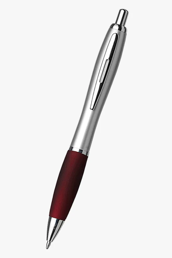 C63s Silver Barrel Curved Design Black Ink Pen — Burgundy