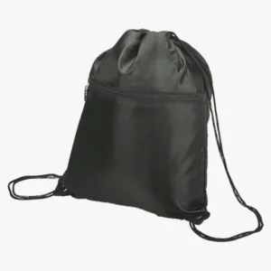 C63s Drawstring Sport Bag with Zip Pocket 210D — Black