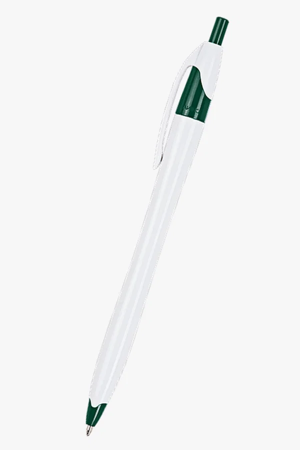 C63s Slim White Barrel Ballpoint Pen — Green