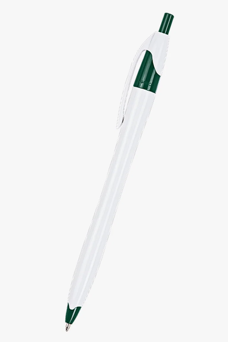 C63s Slim White Barrel Ballpoint Pen — Green