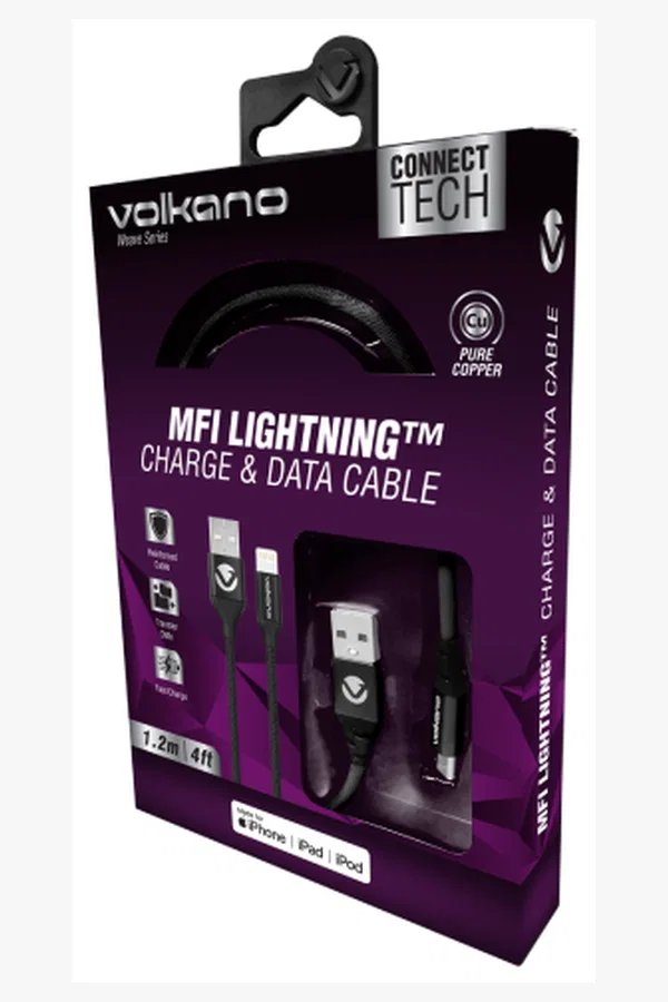 C63s Volkano Weave Series MFI Lightning Cable 1.2m — Black