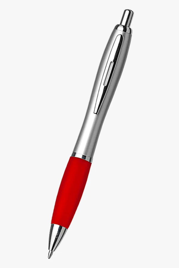 C63s Silver Barrel Curved Design Black Ink Pen — Red