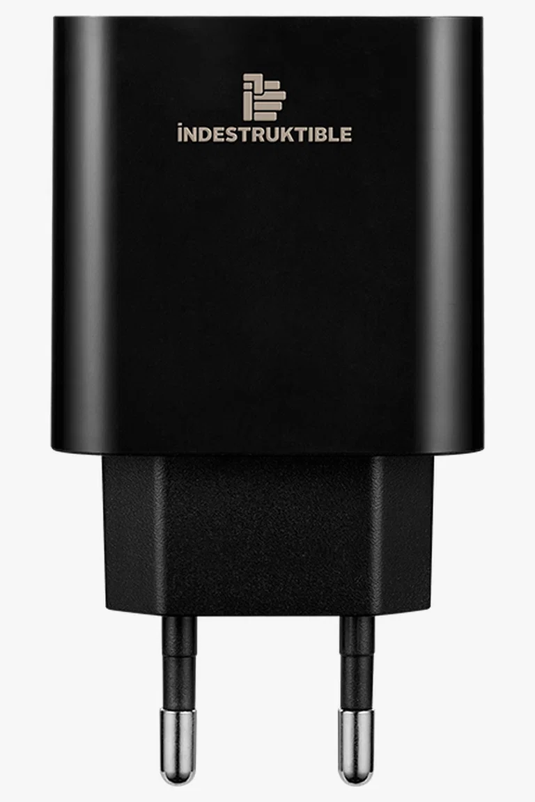 C63s IND 3.1AMP Dual USB Wall Charger With Micro-USB & Type-C Cab — Black