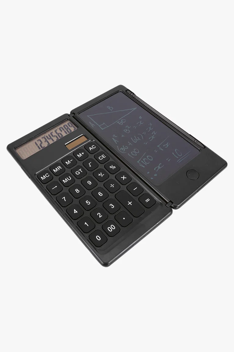 C63s Foldable Calculator With Lcd Writing Pad And Pen — Black