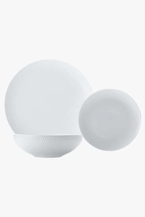C63s White Basics Diamonds Dinner Set 12 Piece — White
