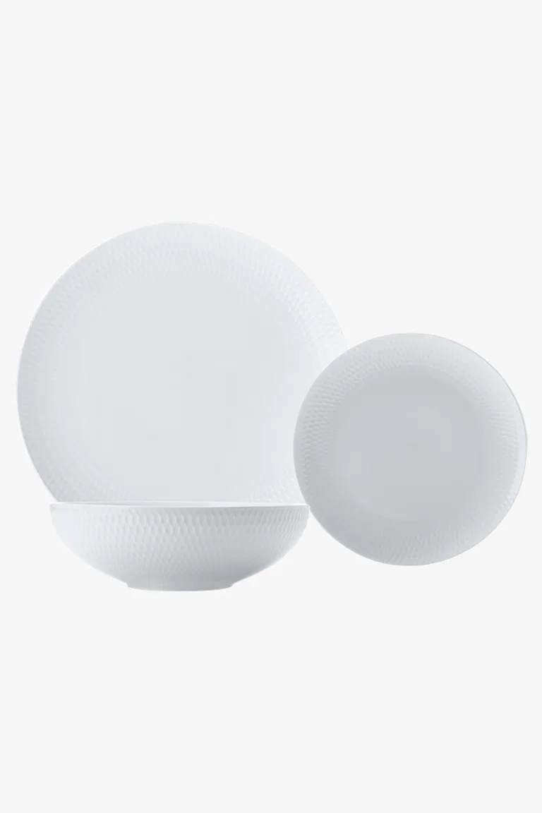 C63s White Basics Diamonds Dinner Set 12 Piece — White