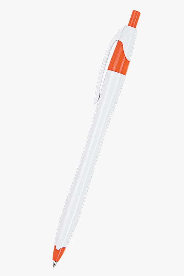 C63s Slim White Barrel Ballpoint Pen — Orange