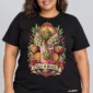 Gin & Juice on a model wearing a black graphic T-shirt with C63s.com hem branding
