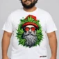 Herbal Beard on a model wearing a white graphic T-shirt with C63s.com hem branding