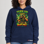 Turn Up and Burn One Pullover Hoodie — graphic centred on chest above pocket
