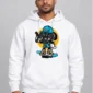 Savage Skater Hoodie on a white hoodie — model front view