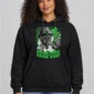 Uncle High Hoodie on a black hoodie — model front view