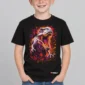 Jurassic Roar Kids’ T-Shirt — black with front-only print and C63s.com hem logo