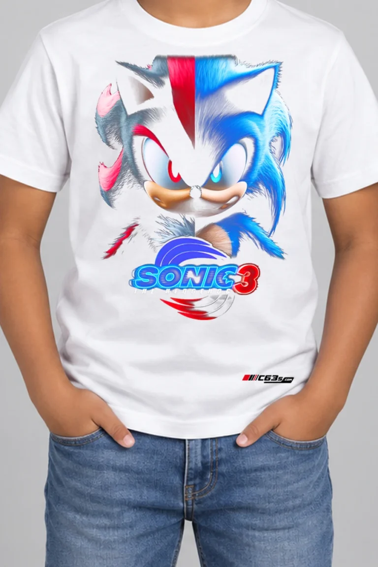 Sonic Speed Duo Kids’ T-Shirt — white hover with front-only print and C63s.com hem logo