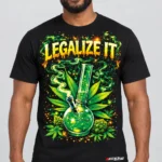 Legalize It on a model wearing a black graphic T-shirt with C63s.com hem branding