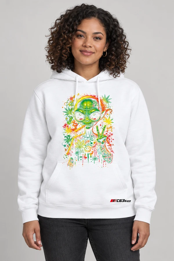 Intergalactic Haze Pullover Hoodie on a white garment with embroidered C63s.com logo