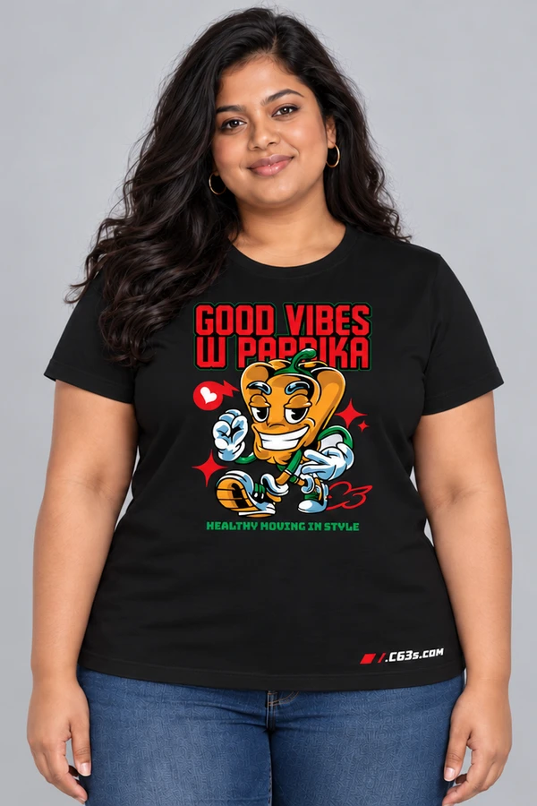 Paprika Good Vibes on a black garment with embroidered C63s.com logo