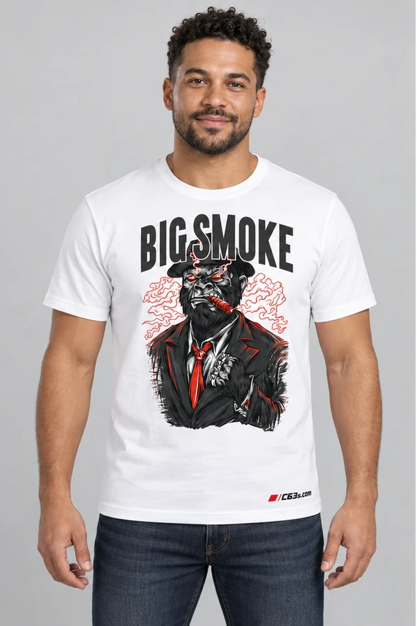 Big Smoke on a white garment with embroidered C63s.com logo
