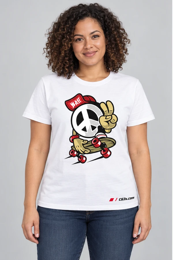 Peace Skater on a white garment with embroidered C63s.com logo