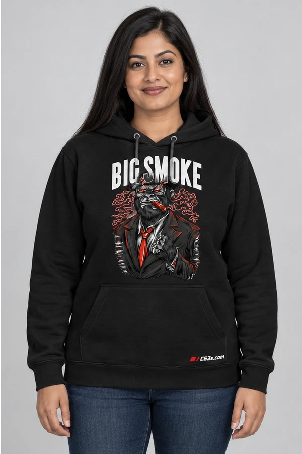 Big Smoke Hoodie on a black garment with embroidered C63s.com logo