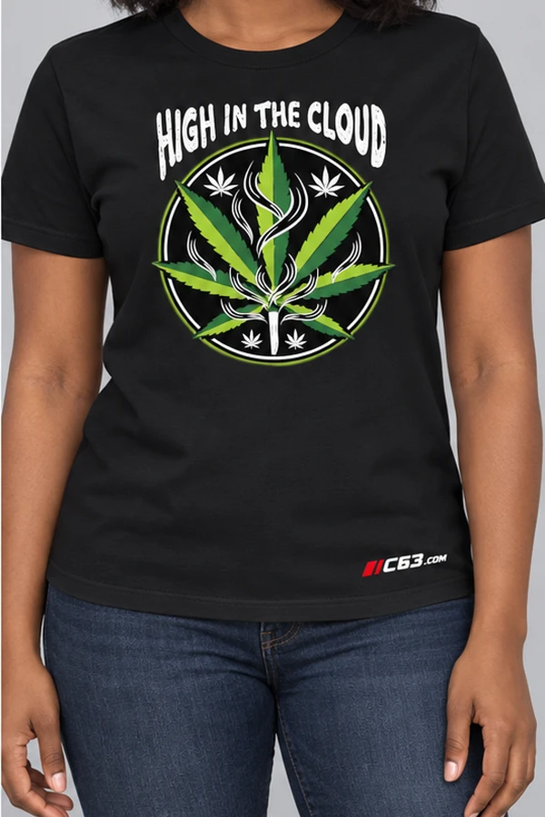 High in the Cloud on a black garment with embroidered C63s.com logo
