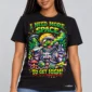 Need More Space on a model wearing a black graphic T-shirt with C63s.com hem branding