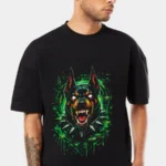Neon Fang graphic T-shirt — Black front view on the catalogue model