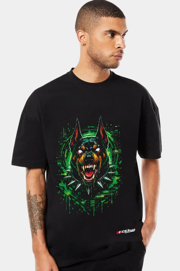 Neon Fang graphic T-shirt — Black front view on the catalogue model