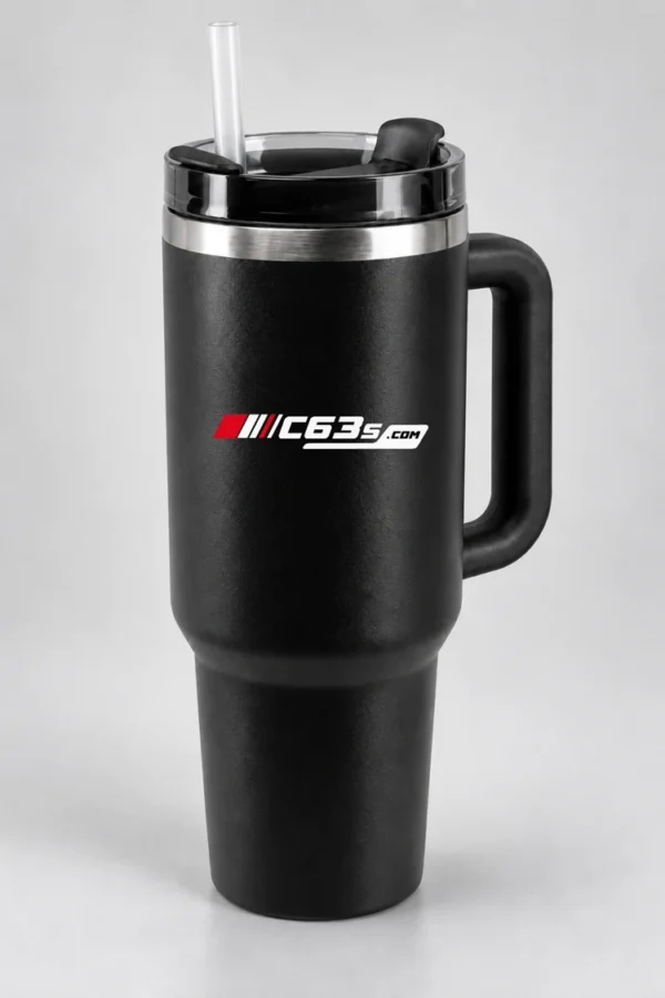 C63s travel tumbler with contrasting logo