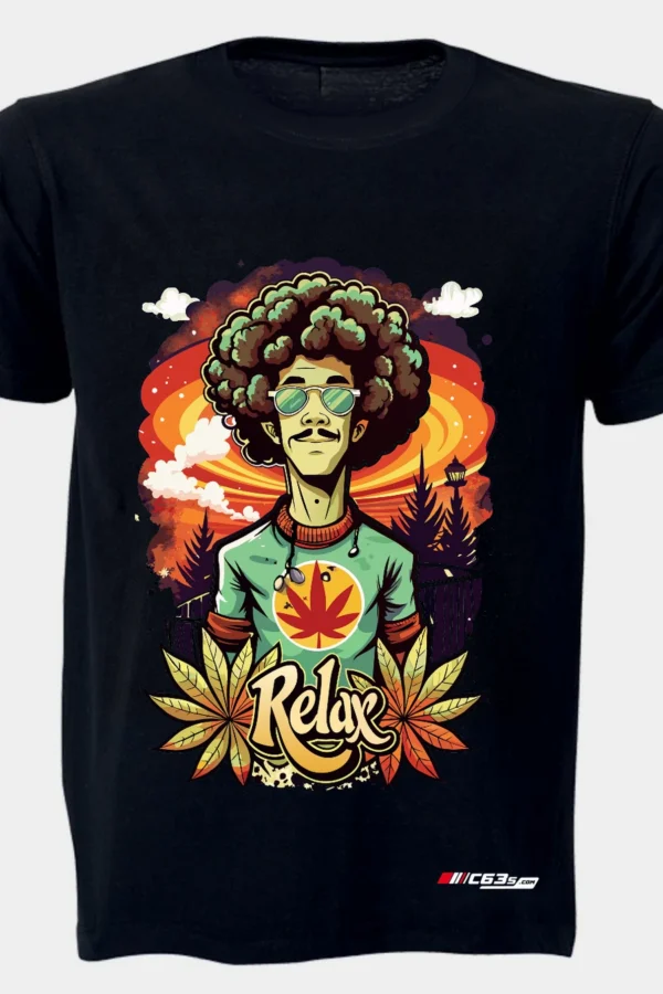 Relax & Stay High graphic T-shirt — Black shirt-only front view showing the design