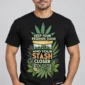 Stash Closer on a model wearing a black graphic T-shirt with C63s.com hem branding