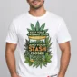 Stash Closer on a model wearing a white graphic T-shirt with C63s.com hem branding