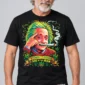 Stoned Genius on a model wearing a black graphic T-shirt with C63s.com hem branding