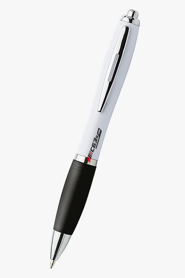 C63s White Barrel Curved Design Ballpoint Pen — C63s pad printing branding preview