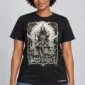 Weed Knight on a model wearing a black graphic T-shirt with C63s.com hem branding